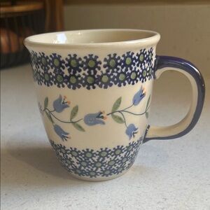Polish Pottery 10oz Mug in Blue Tulip Pattern